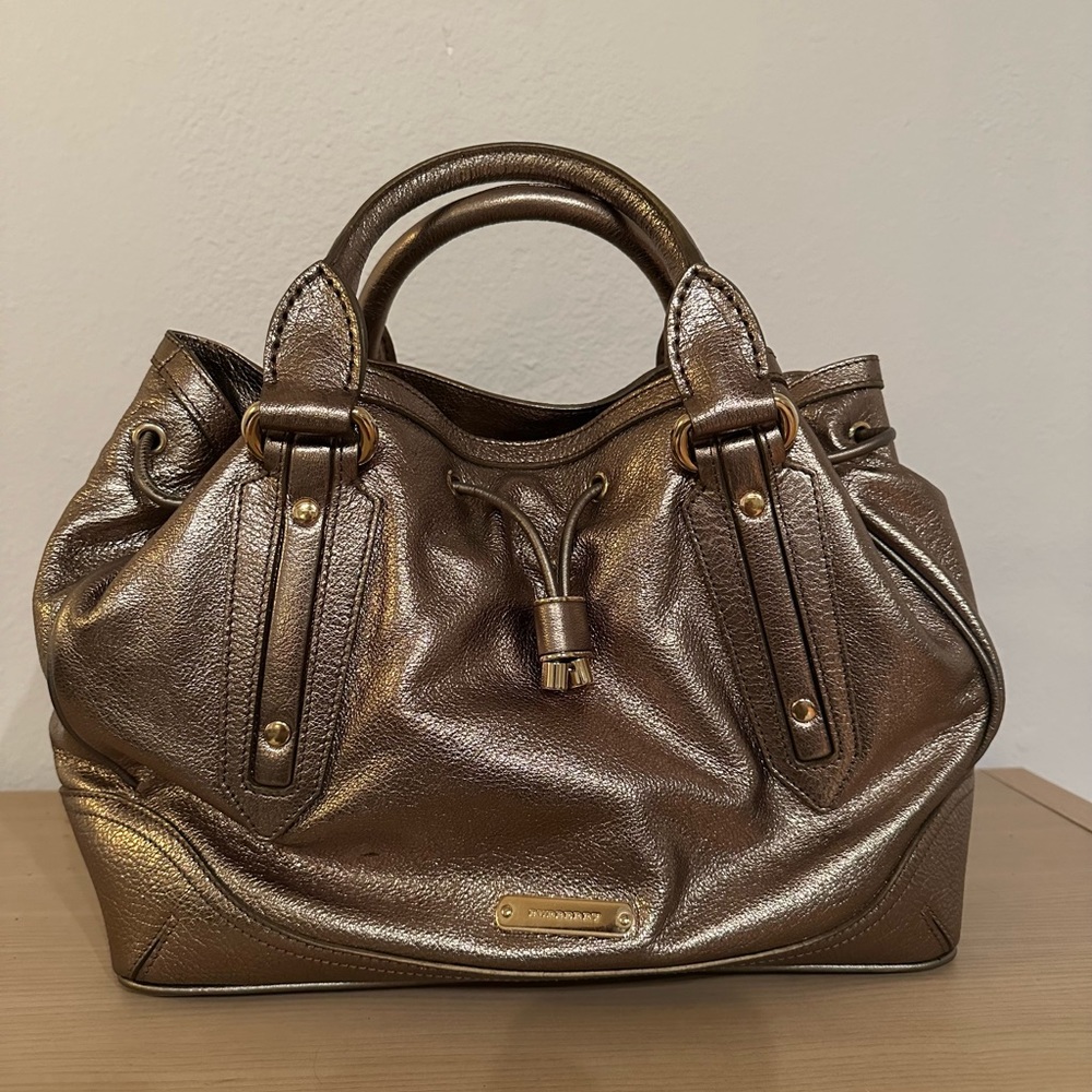 Burberry Metallic Leather Drawstring Satchel Bag … - image 1